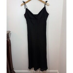 Tommy Hilfiger Silk Midi Dress 10 Women’s Black Spaghetti Strap Adjustable Ties